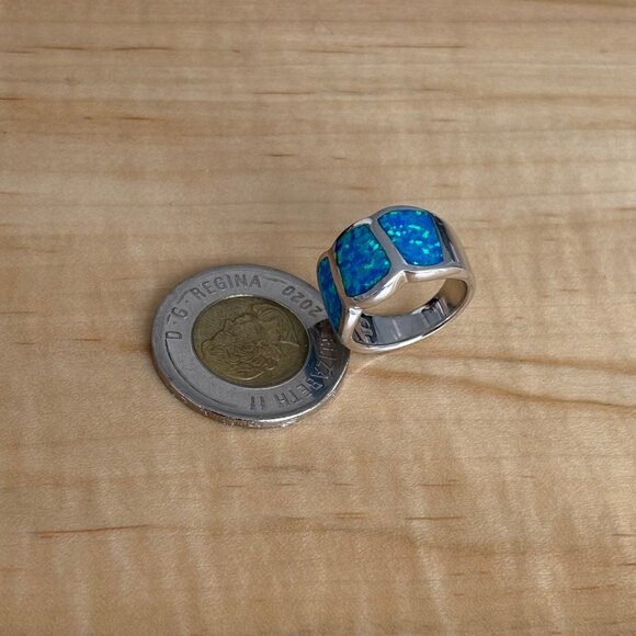 Solid Sterling Silver Ring with Opal Inlay Gorgeous Colours Size 6 - Picture 4 of 11